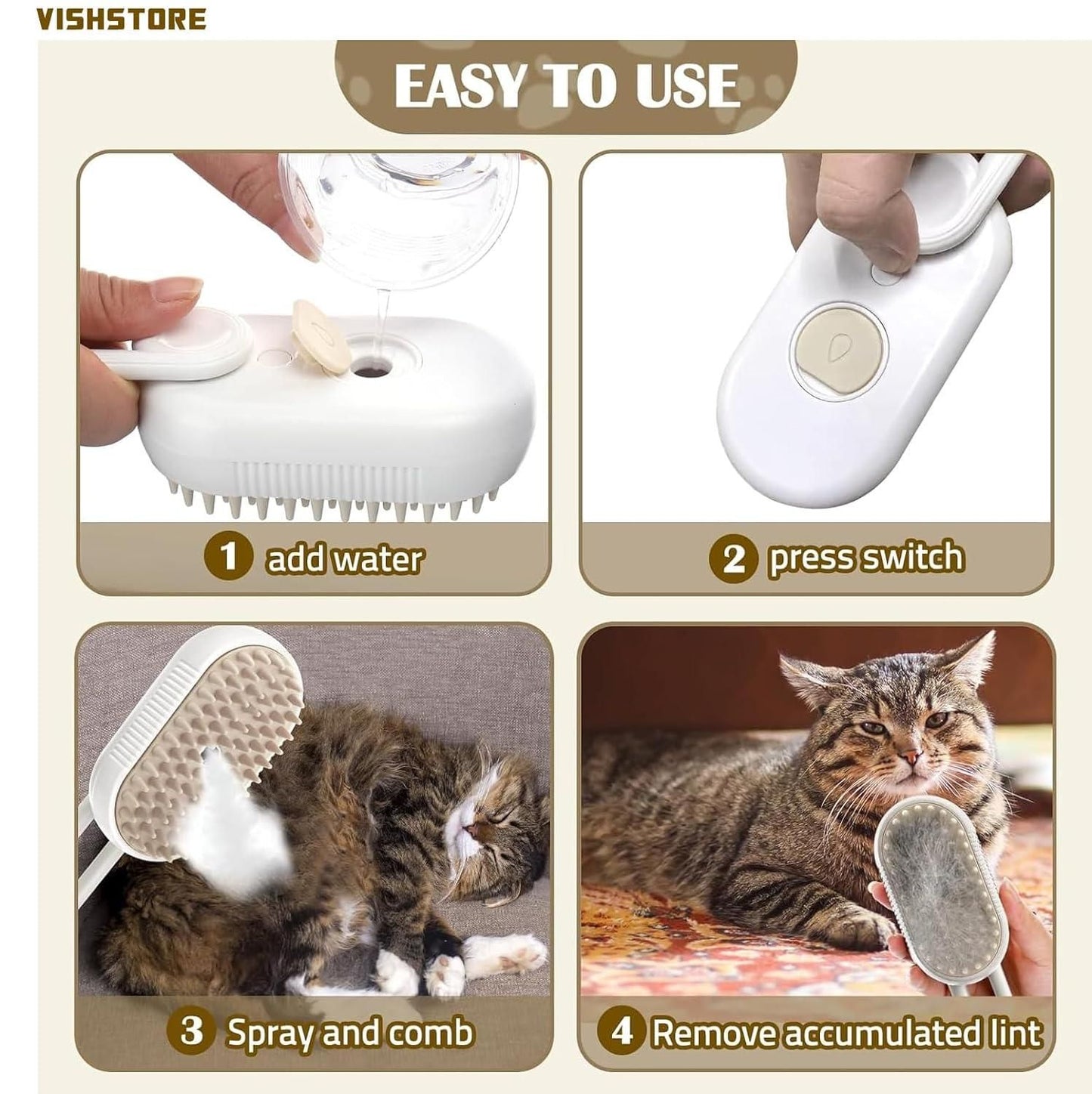 Steam Brush for Dogs and Cats – Gentle Grooming with a Warm Touch