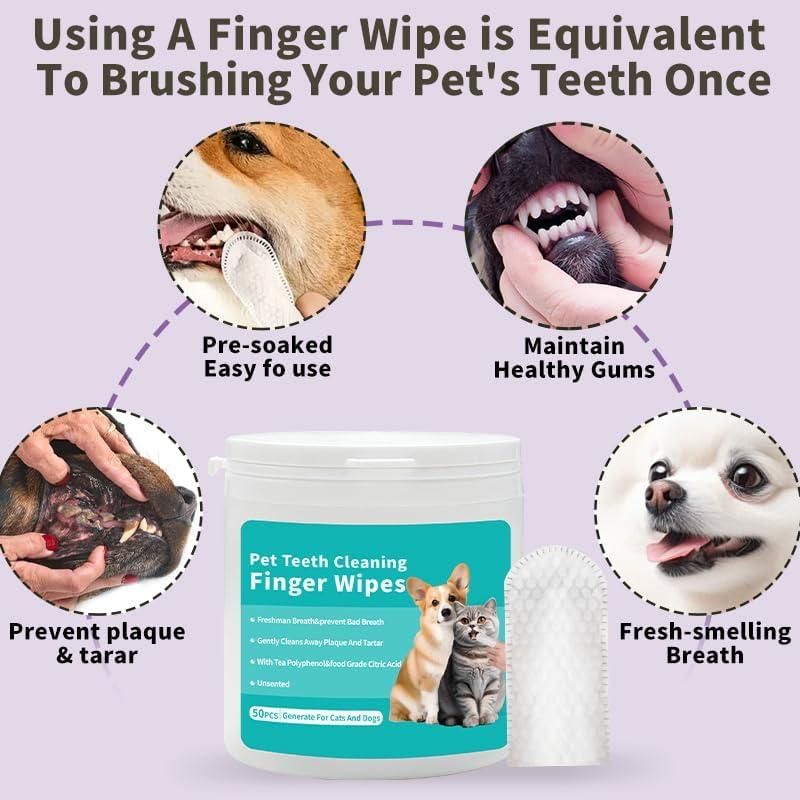 Disposable Dental Finger Wipes for Pets – 50 Count Pack for Easy Pet Oral Care