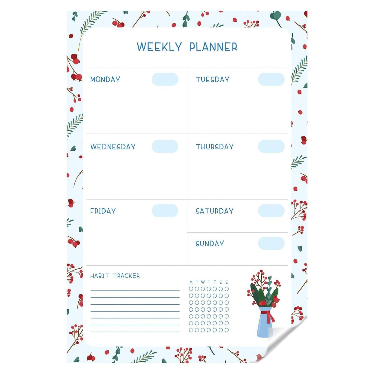 Weekly Planner Organizer Sheet – White, Cardboard Cover, Pack of 1