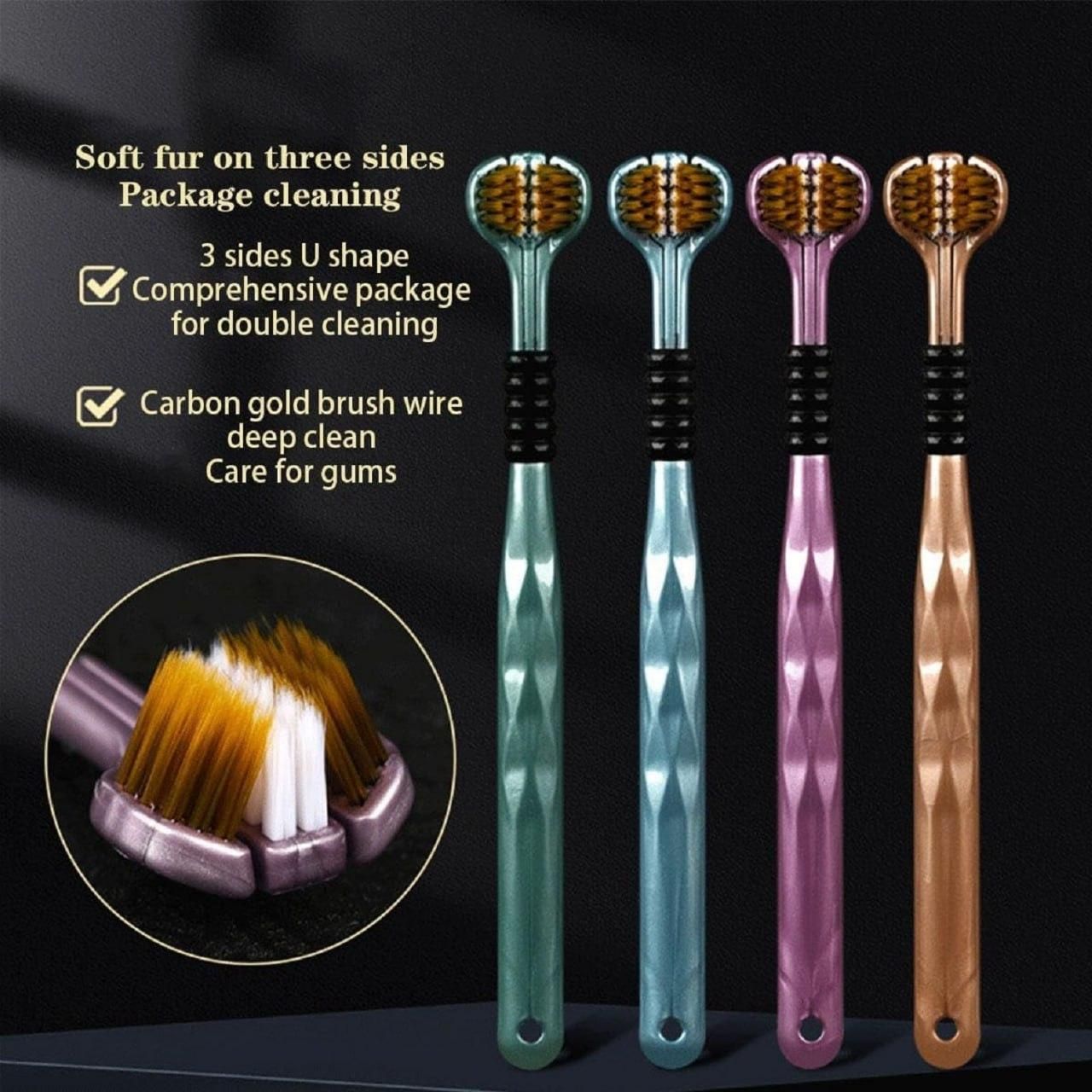 3-Sided Toothbrush for Adults – Pack of 4 Deep Cleaning