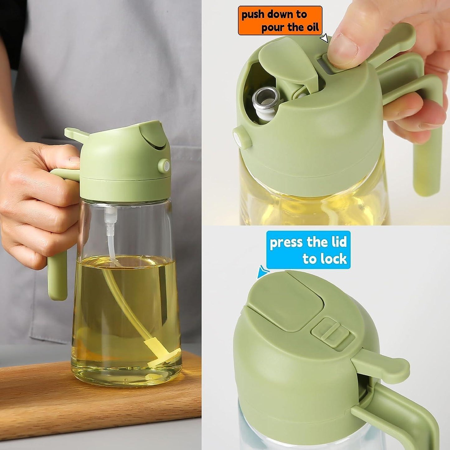 Portable Glass Oil Dispenser with Spray & Pour Function – 500ml | Ideal for Kitchen & Grilling