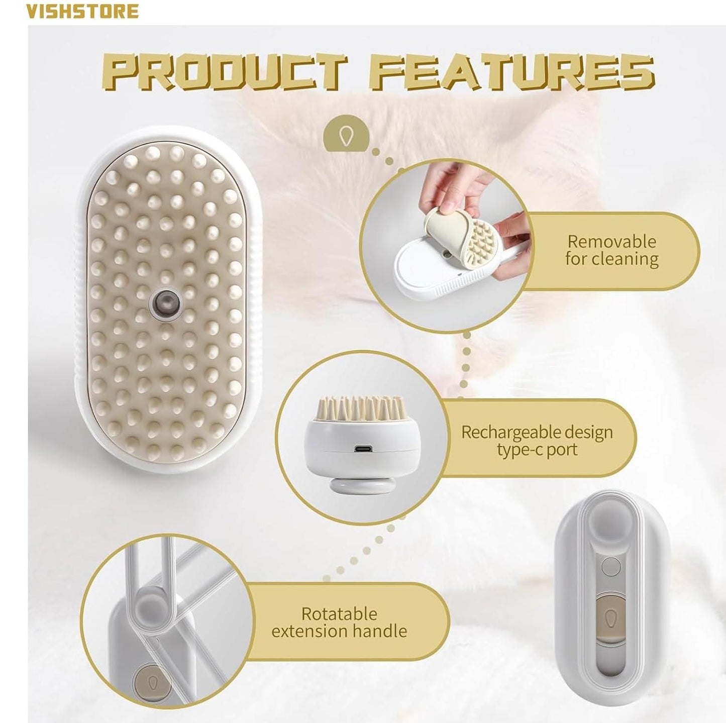 Steam Brush for Dogs and Cats – Gentle Grooming with a Warm Touch