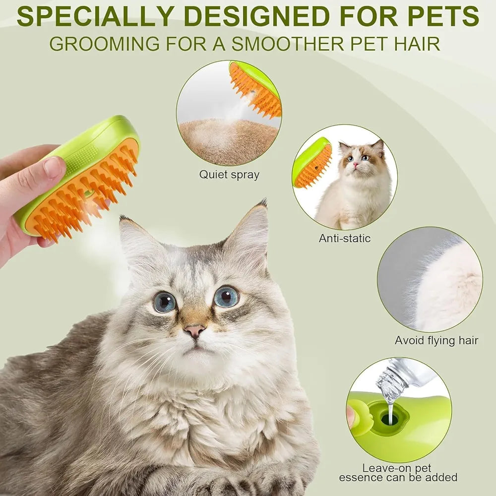 3-in-1 Steamy Pet Grooming Brush – Mango Shaped Vapor Cleanser & Hair Remover for Cats