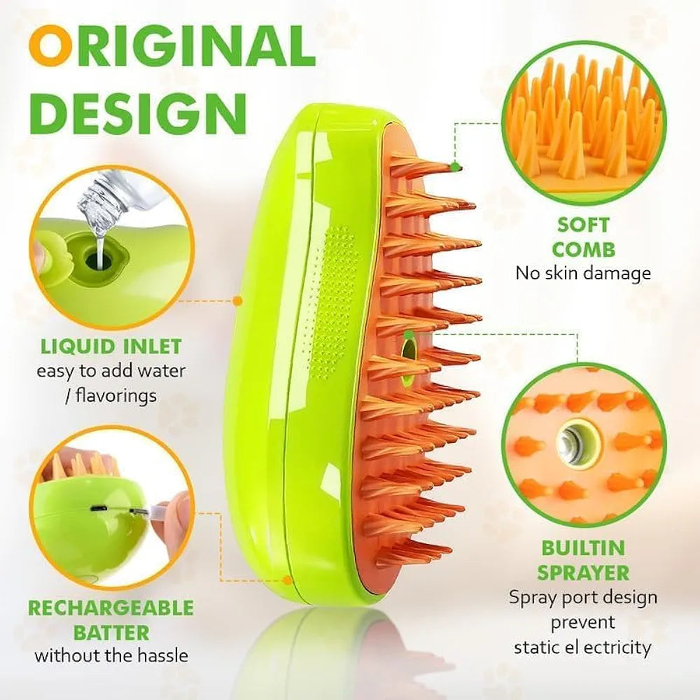 3-in-1 Steamy Pet Grooming Brush – Mango Shaped Vapor Cleanser & Hair Remover for Cats