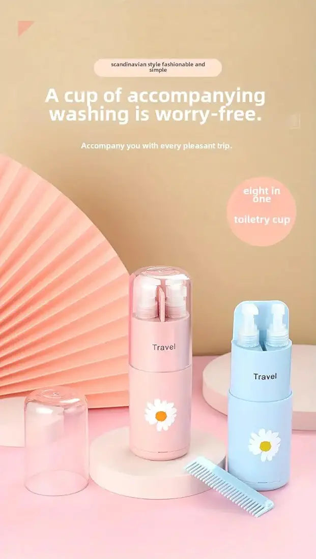 Travel Essential Kit – 6‑in‑1 Portable Toiletry Dispenser with Comb, Mirror & Towel