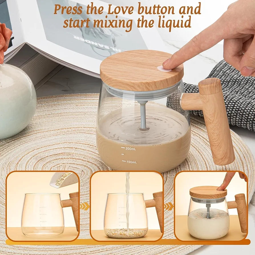 Self Stirring Coffee Mug – Automatic Glass Mixing Cup for Tea, Coffee & Hot Drinks (Battery Operated)