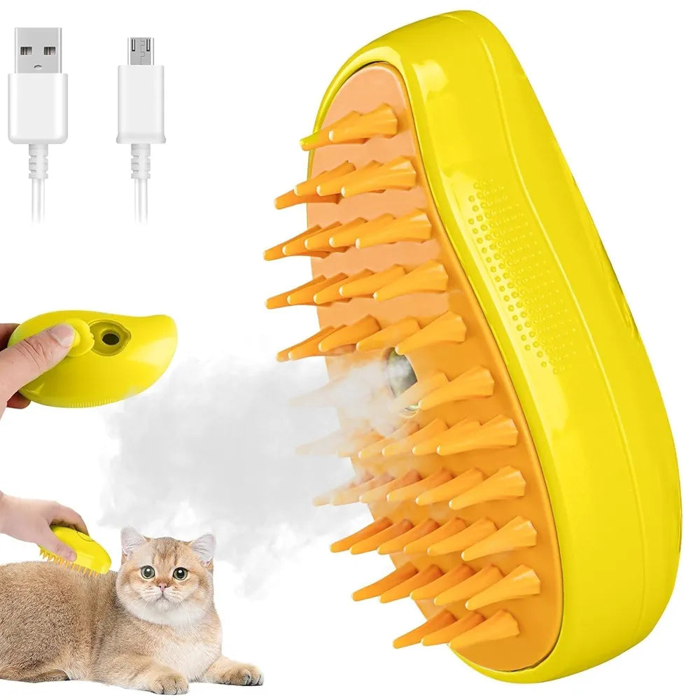 3-in-1 Steamy Pet Grooming Brush – Mango Shaped Vapor Cleanser & Hair Remover for Cats