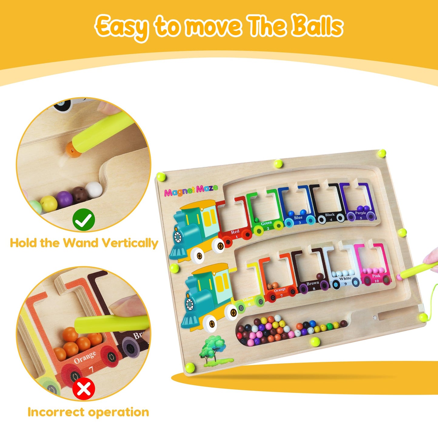 Magnetic Color & Number Maze Montessori Wooden Puzzle Game Board