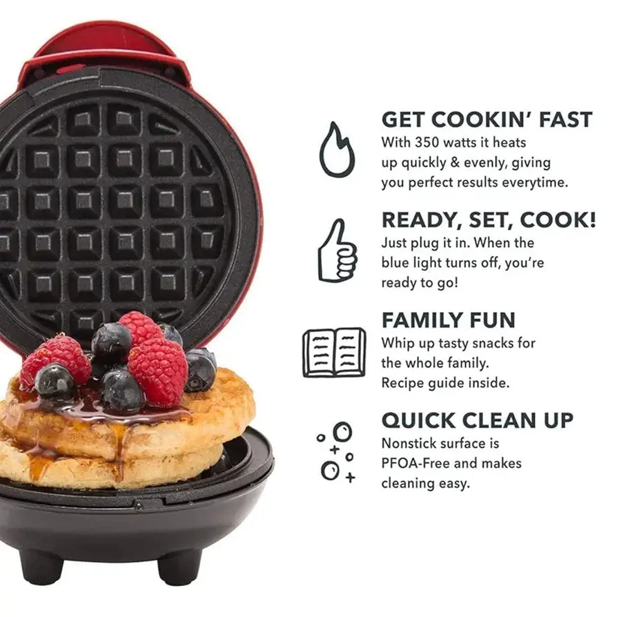 Compact Non-Stick Electric Waffle Maker – 350W Mini Breakfast Iron Machine