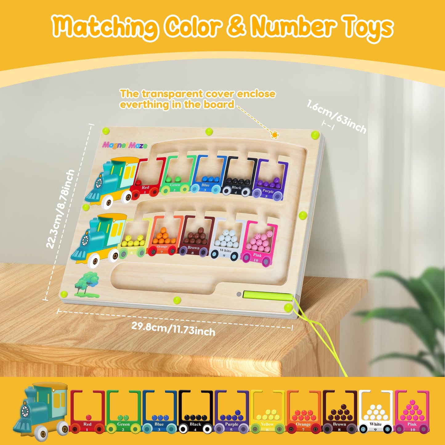Magnetic Color & Number Maze Montessori Wooden Puzzle Game Board