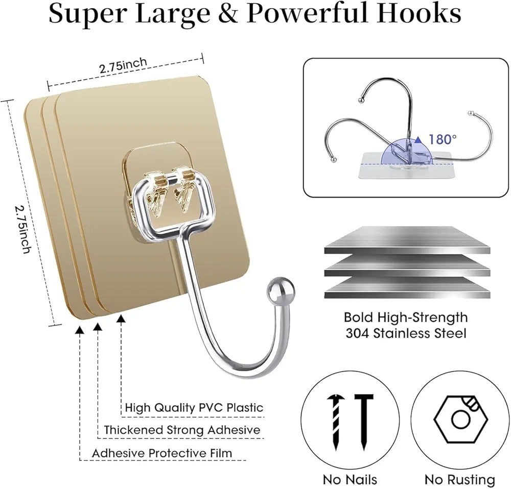 Golden Large Hooks for Hanging – Stainless Steel, Rust Resistant, Pack of 10
