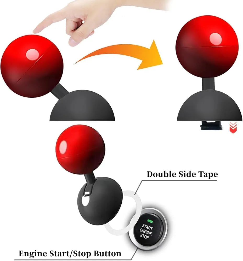 Red Alloy Joystick Push-To-Start Button Cover with Base—Car Interior Start Button Protector