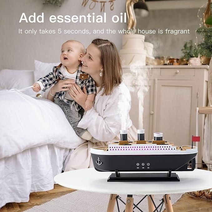 Boat Aroma Diffuser – Large Capacity, Elegant Design for Home & Office