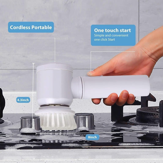 5-in-1 Cordless Electric Spin Scrubber for Bathroom, Kitchen & Home (Rechargeable, White)