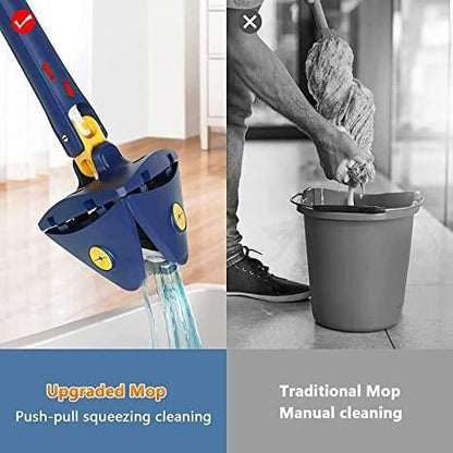 Blue Triangle Squeezing Mop with 360° Rotation and Stainless Steel Handle