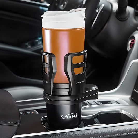 Dual Cup Holder Expander for Car | Adjustable Base | Holds Bottles, Drinks & Snacks | Universal Fit