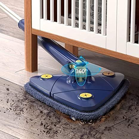 Blue Triangle Squeezing Mop with 360° Rotation and Stainless Steel Handle