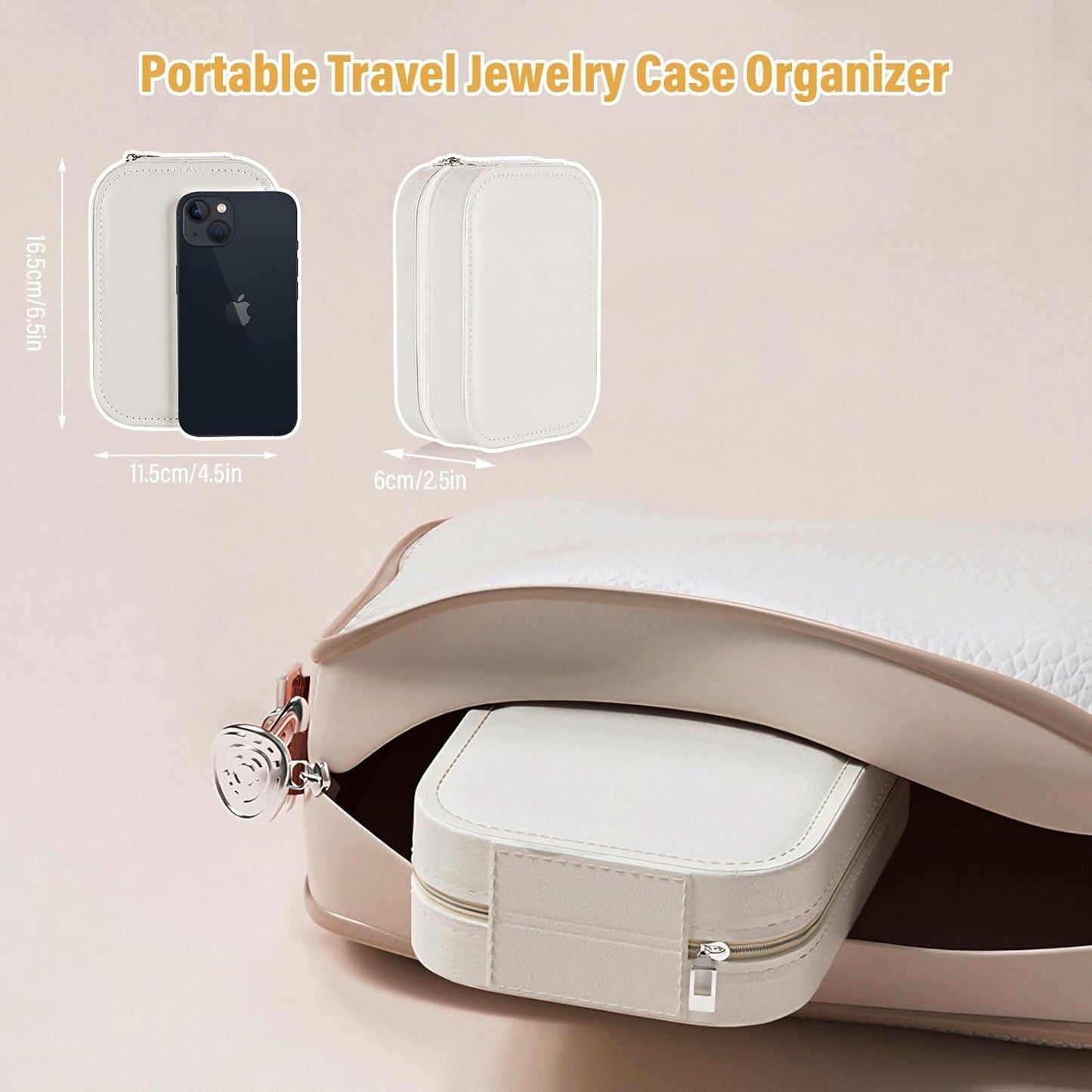 White Leather Jewelry Box with LED Mirror – Adjustable Storage