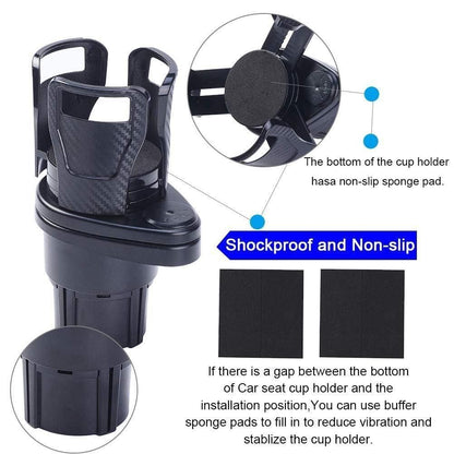 Dual Cup Holder Expander for Car | Adjustable Base | Holds Bottles, Drinks & Snacks | Universal Fit