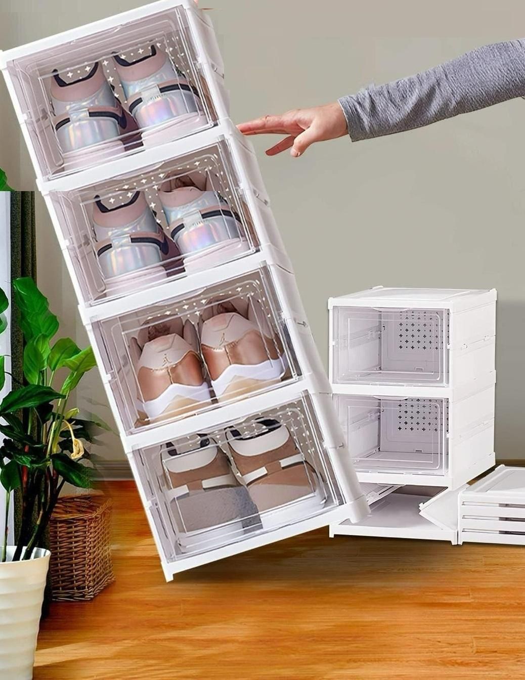 4-Layer Foldable Plastic Shoe Rack Organizer – Compact Storage Solution for Home & Entryway