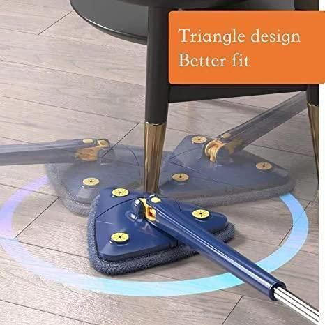 Blue Triangle Squeezing Mop with 360° Rotation and Stainless Steel Handle