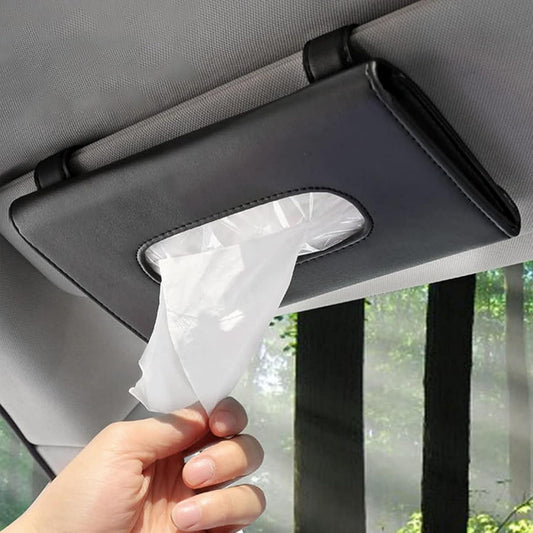 Car Tissue Holder for Sun Visor | PU Leather Refillable Napkin Box for Dashboard, Seatback & Door