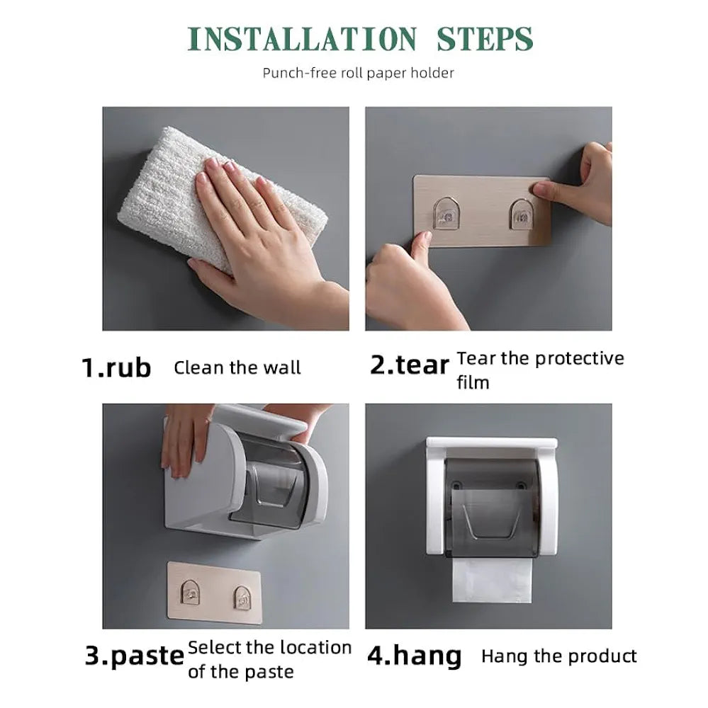 Wall-Mounted Toilet Roll Holder with Shelf – No Drill, Self-Adhesive