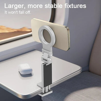 MagSafe-Compatible Clamp-On Magnetic Phone Stand – Stainless Steel, Silver