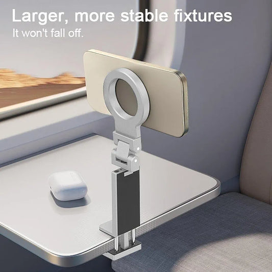 MagSafe-Compatible Clamp-On Magnetic Phone Stand – Stainless Steel, Silver