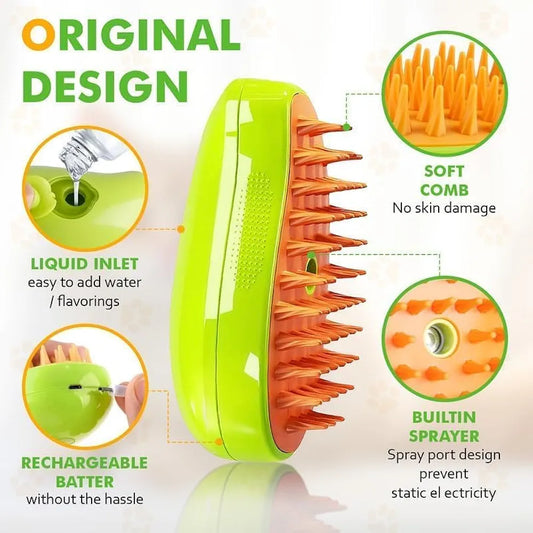 3-in-1 Steamy Pet Grooming Brush – Mango Shaped Vapor Cleanser & Hair Remover for Cats