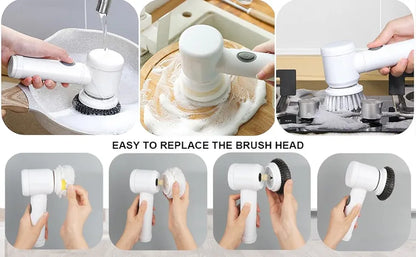 5-in-1 Cordless Electric Spin Scrubber for Bathroom, Kitchen & Home (Rechargeable, White)