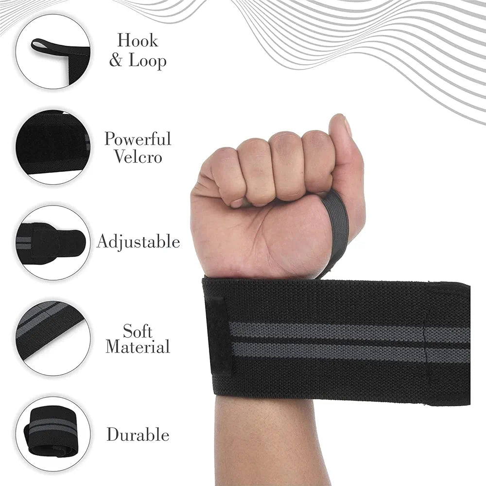 Wrist Band Straps with Thumb Loop for Gym, Weightlifting & CrossFit (Black, Pack of 1)