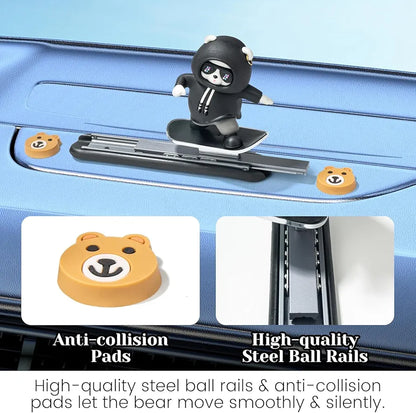 Cool Bear Skateboard Dashboard Bobblehead – Black Plastic Car Decor Figurine