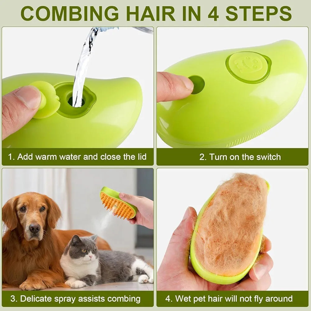 3-in-1 Steamy Pet Grooming Brush – Mango Shaped Vapor Cleanser & Hair Remover for Cats