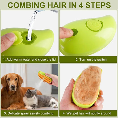 3-in-1 Steamy Pet Grooming Brush – Mango Shaped Vapor Cleanser & Hair Remover for Cats