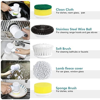 5-in-1 Cordless Electric Spin Scrubber for Bathroom, Kitchen & Home (Rechargeable, White)