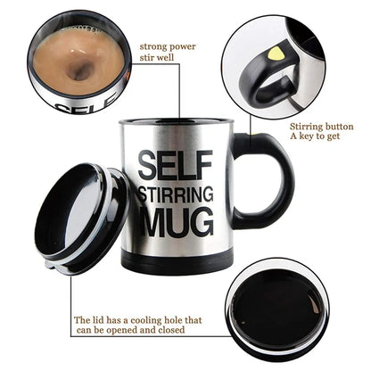 Self-Stirring Coffee Mug – 400ml Automatic Mixing Stainless Steel Cup
