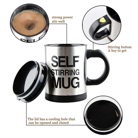 Self-Stirring Coffee Mug – 400ml Automatic Mixing Stainless Steel Cup