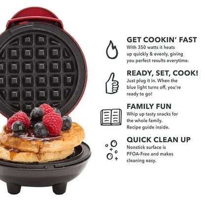 Compact Non-Stick Electric Waffle Maker – 350W Mini Breakfast Iron Machine