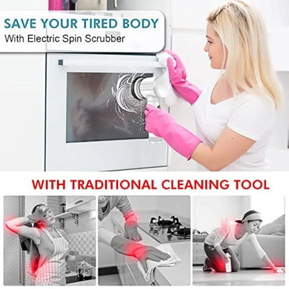 5-in-1 Cordless Electric Spin Scrubber for Bathroom, Kitchen & Home (Rechargeable, White)