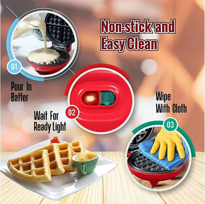 Compact Non-Stick Electric Waffle Maker – 350W Mini Breakfast Iron Machine