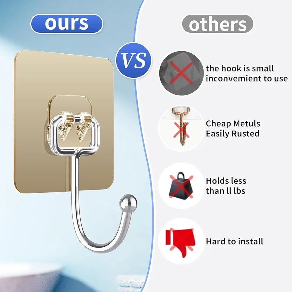 Golden Large Hooks for Hanging – Stainless Steel, Rust Resistant, Pack of 10