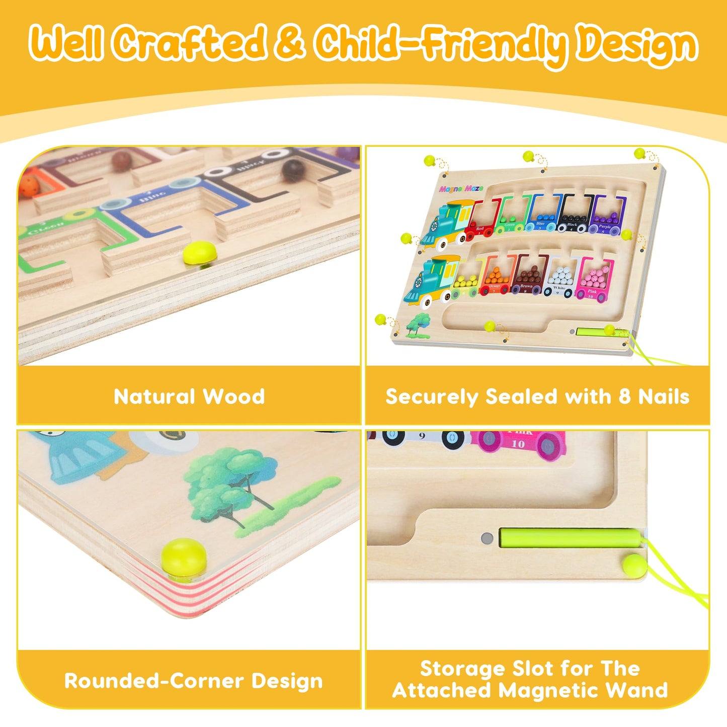 Magnetic Color & Number Maze Montessori Wooden Puzzle Game Board