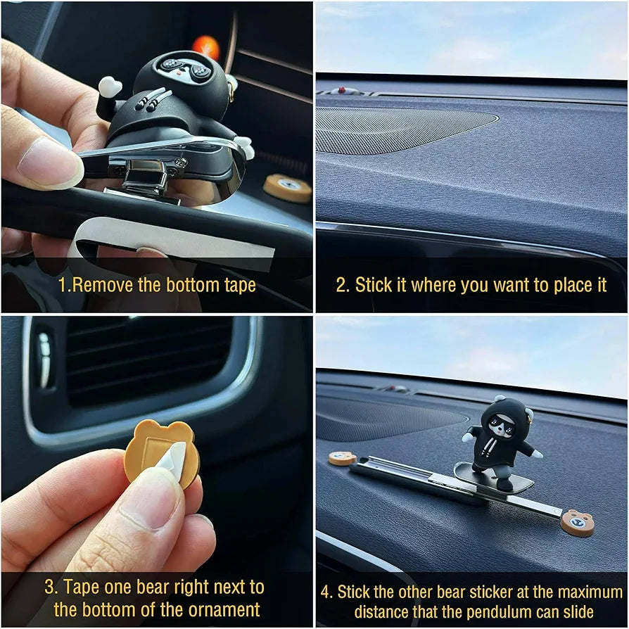 Cool Bear Skateboard Dashboard Bobblehead – Black Plastic Car Decor Figurine