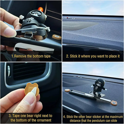 Cool Bear Skateboard Dashboard Bobblehead – Black Plastic Car Decor Figurine