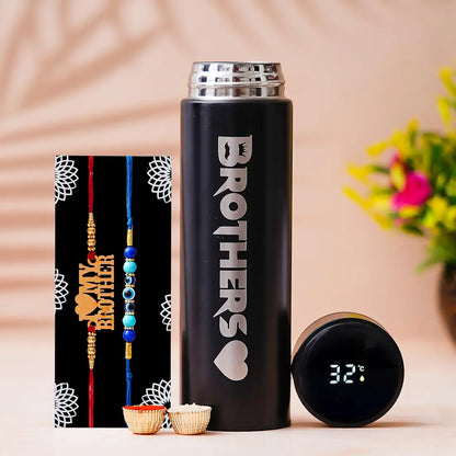 Brother Gift Set – Smart Temp Display Bottle with 2 Designer Rakhis Raksha Bandhan Special (Pack of 1)