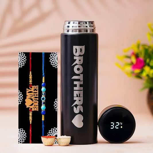 Brother Gift Set – Smart Temp Display Bottle with 2 Designer Rakhis Raksha Bandhan Special (Pack of 1)