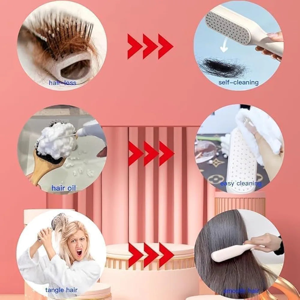 Self-Cleaning Anti-Static Massage Comb for Adults & Kids